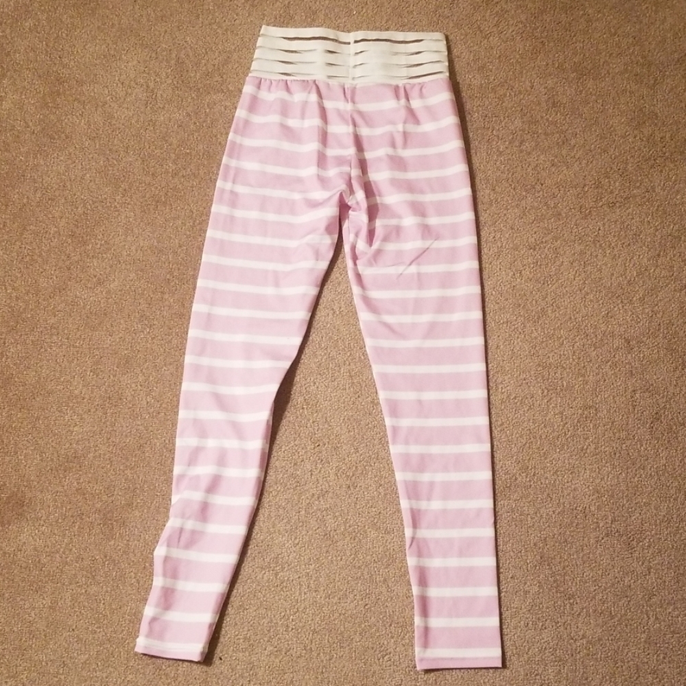 Sheer band pink and white striped leggings